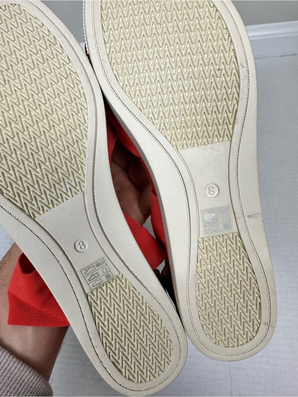 Eileen Fisher Zanya Wedge Sandal Leather Stretch Mesh Strap Red Orange Size 8.0 - Picture 11 of 13